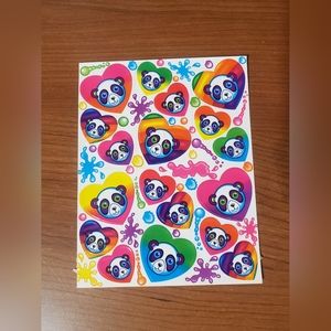 Vintage Lisa Frank Panda Bear Face in Heart Paint Drops Sticker Sheet